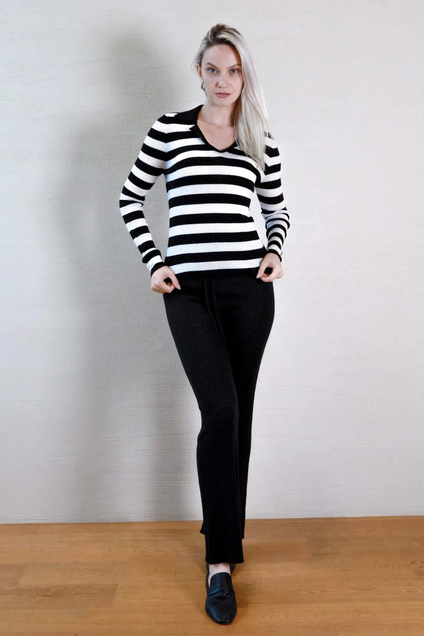 Striped Long Sleeve Wool Polo - MIAOOOO