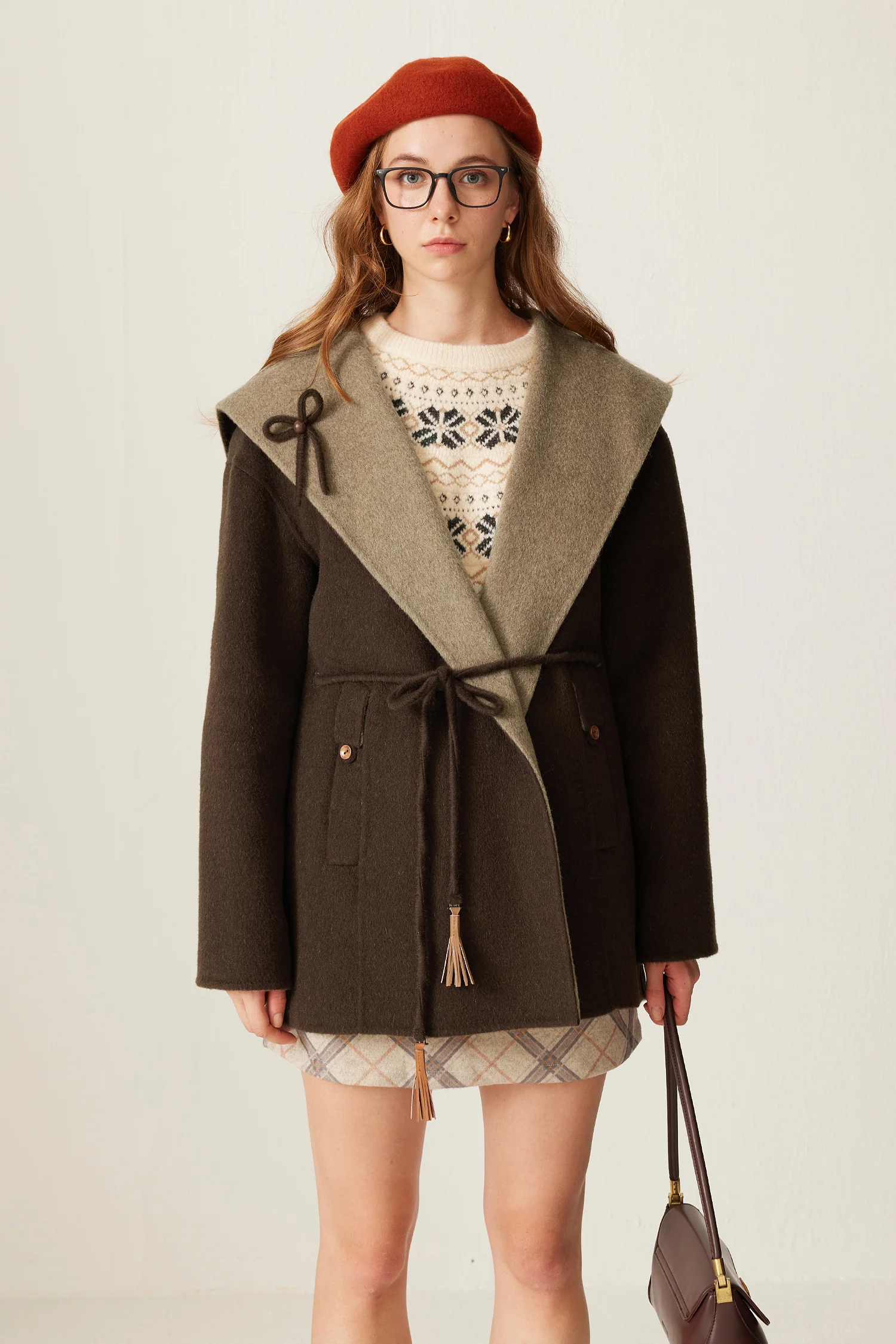 Alpaca Wool-Silk Shawl-Collar Tie-Waist Wrap Coat - MIAOOOO