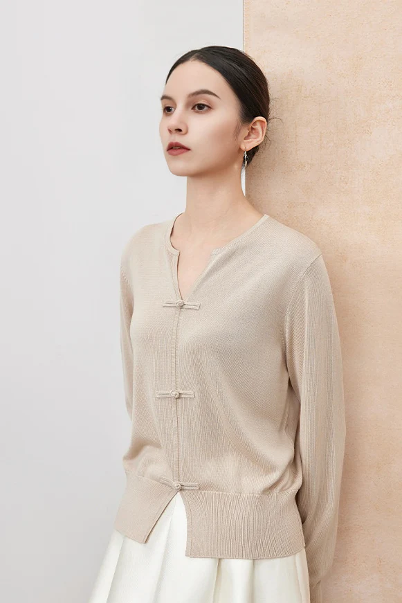 Silk Blend Lightweight Sweater with Ribbed Trims - MIAOOOO