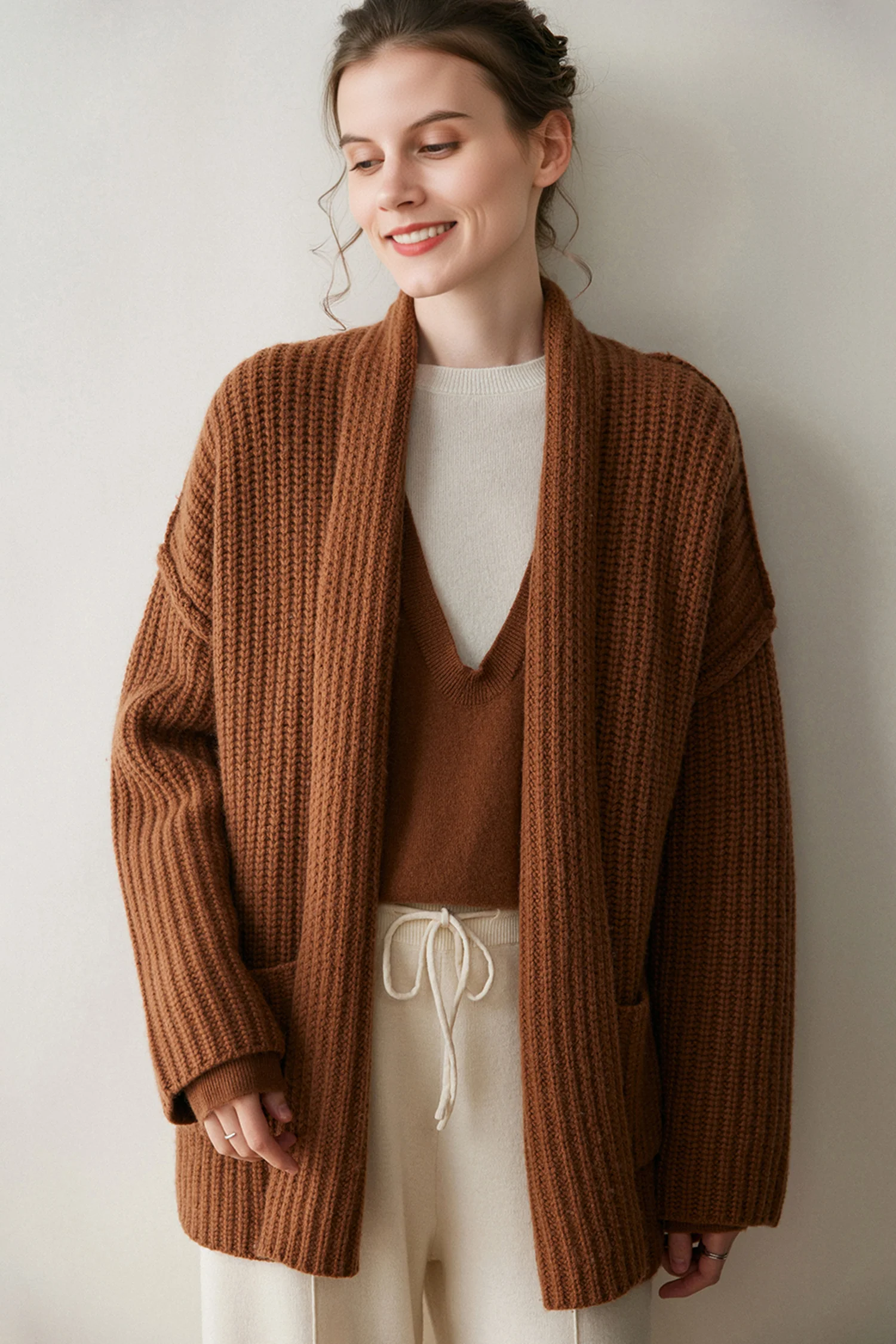 Chunky Cashmere-Merino Rib Open-Front Cardigan - MIAOOOO
