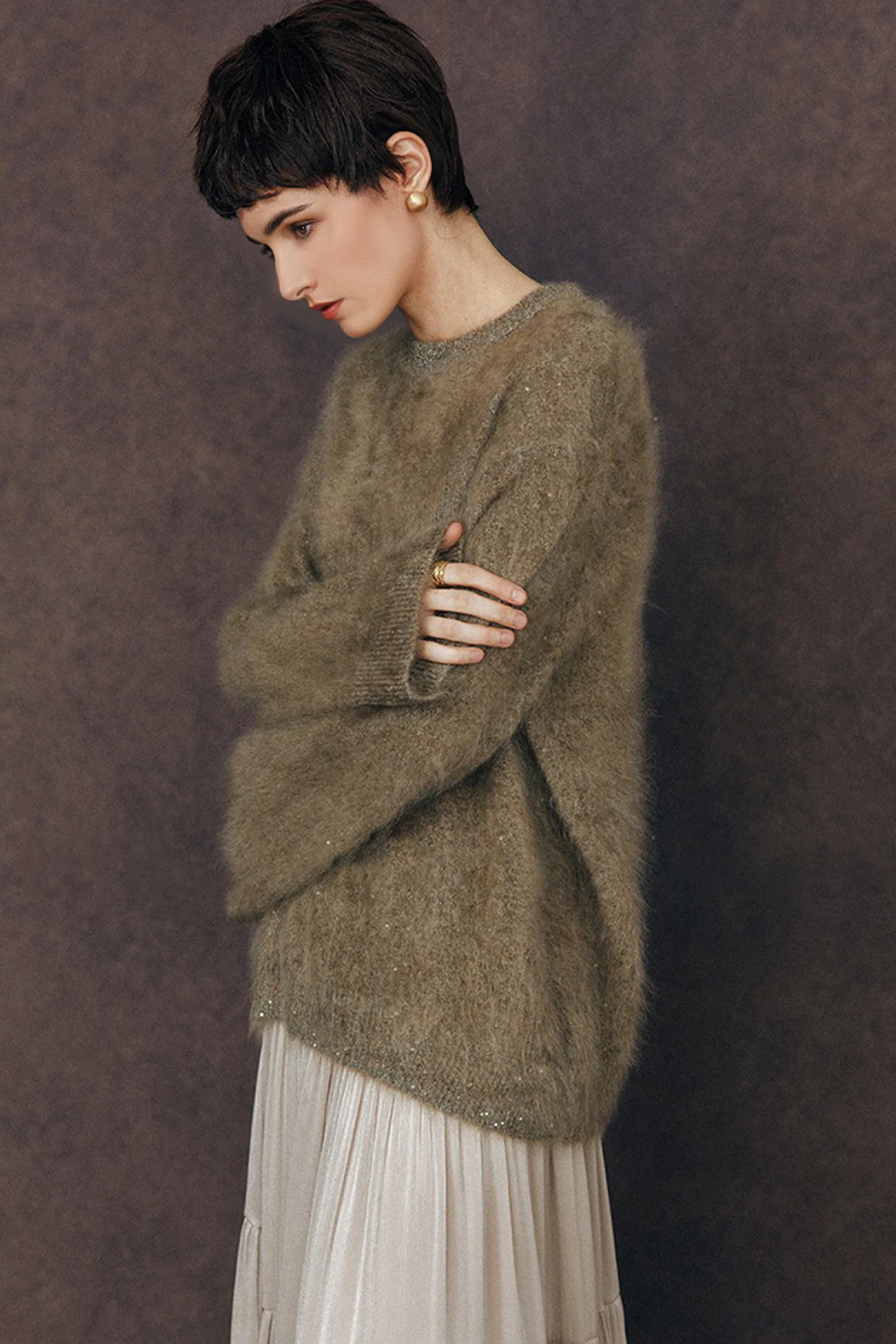 Brushed Cashmere Sequin Crewneck Sweater in Top-Tier Italian Yarn - MIAOOOO