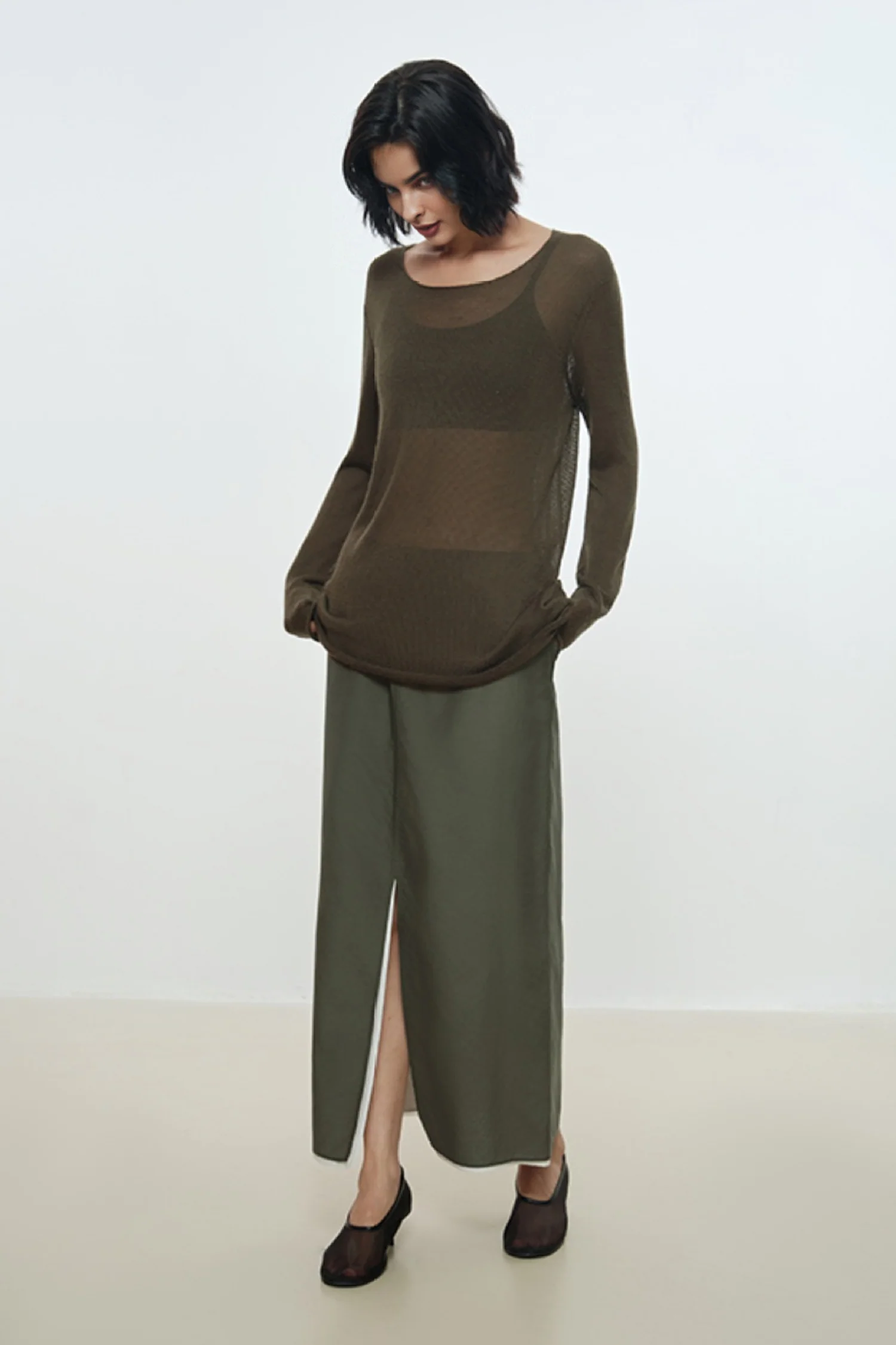Ultralight Sheer Silk-Cashmere Long Sleeve Top - MIAOOOO