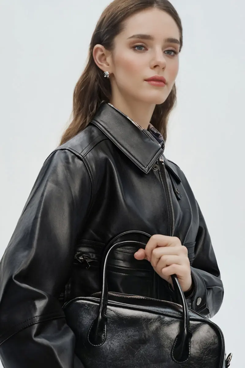 Urban Faux Leather Biker Jacket in Black - MIAOOOO