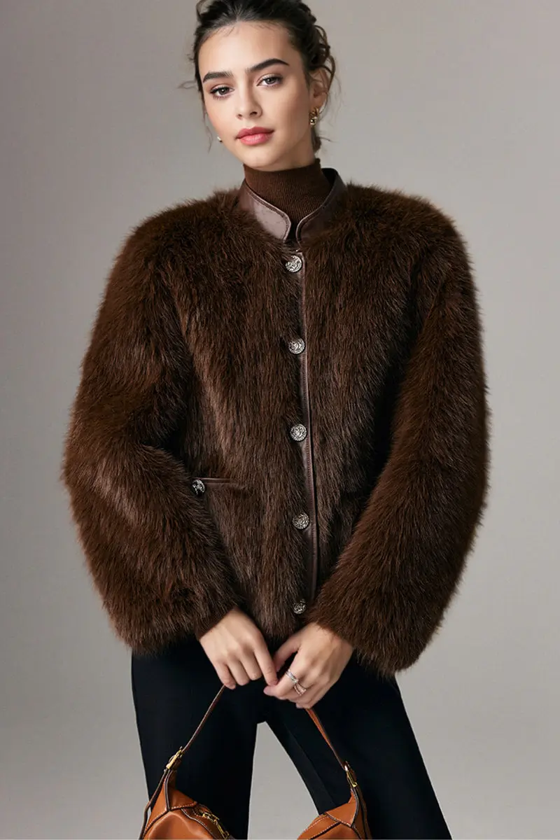 Fluffy Faux Fox Fur Stand Collar Jacket - MIAOOOO