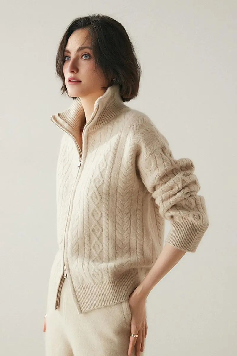 Chunky 100 Cashmere Cable-Knit Double-Zip Cardigan - MIAOOOO