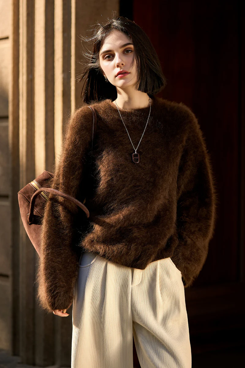 Italian-Made Brushed Cashmere Crewneck Sweater - MIAOOOO