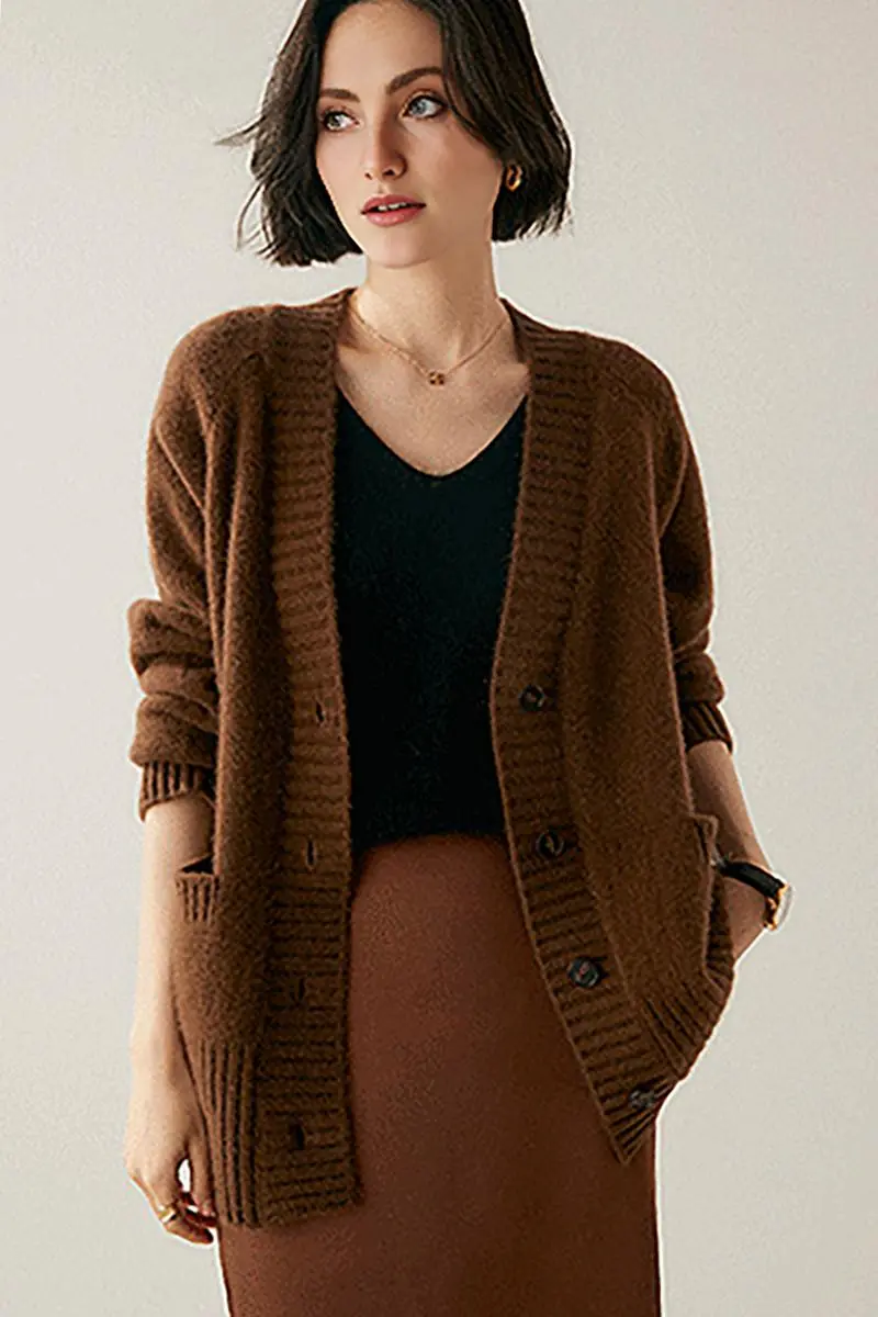 Chunky 100 Cashmere V-Neck Cardigan - MIAOOOO