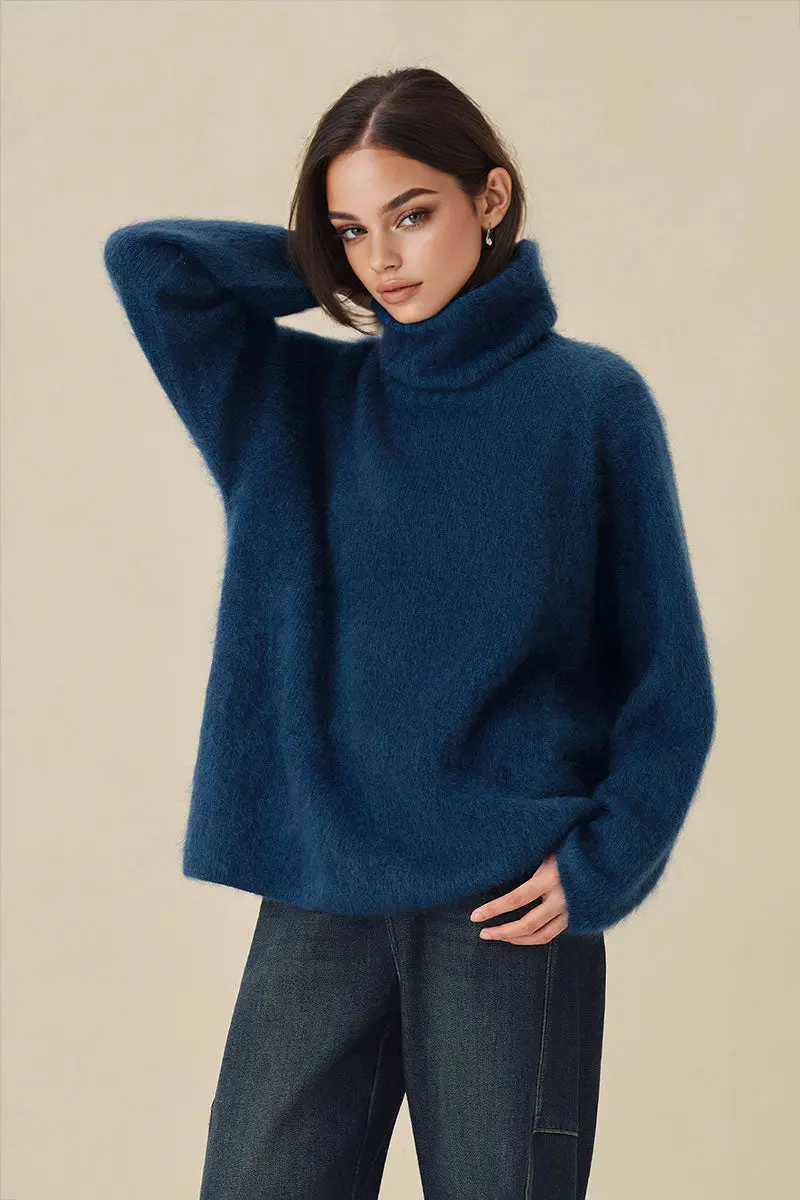 Chunky Brushed Cashmere Detachable Collar Pullover Sweater - MIAOOOO