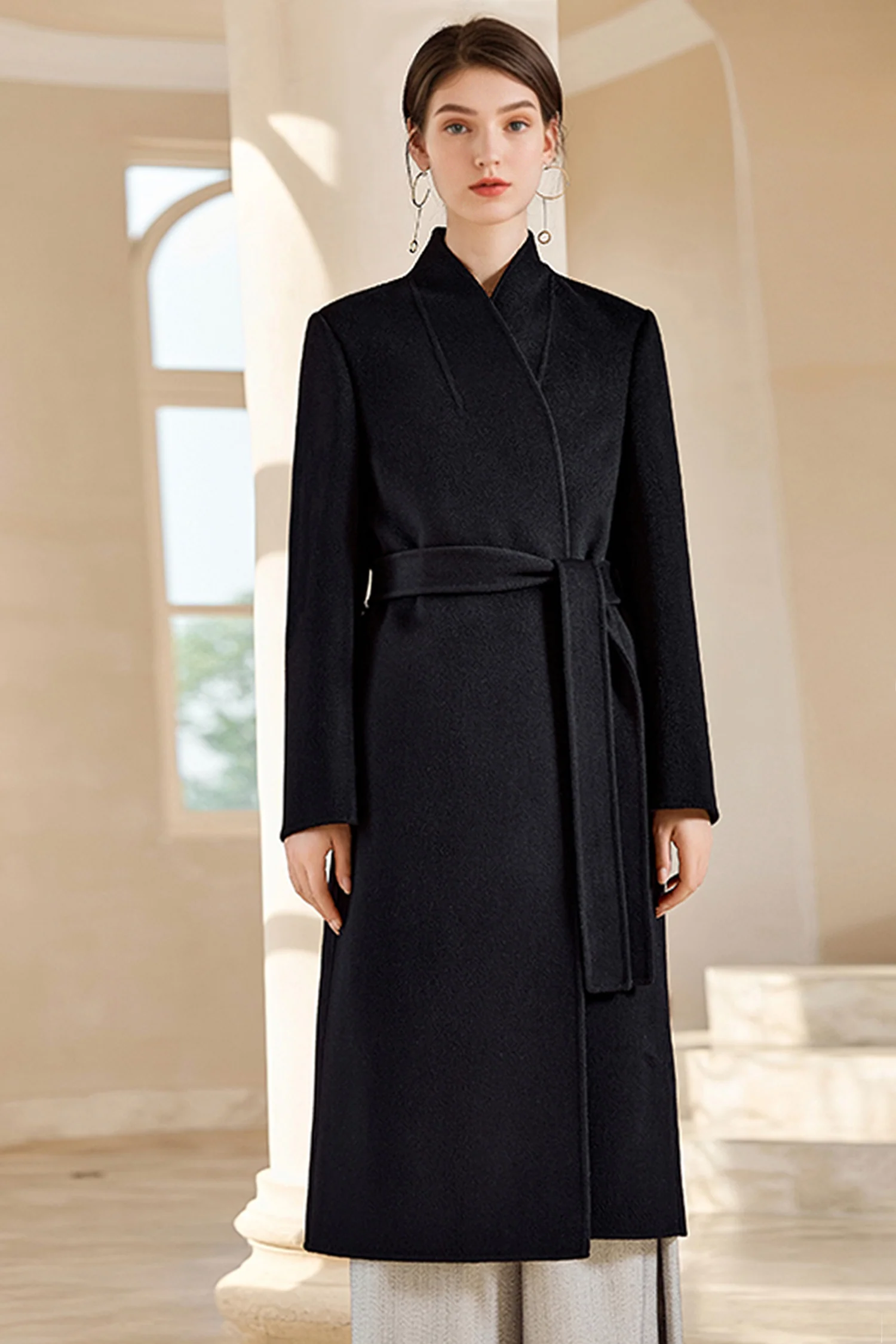 Handcrafted Double-Faced Cashmere Belted Wrap Coat - MIAOOOO