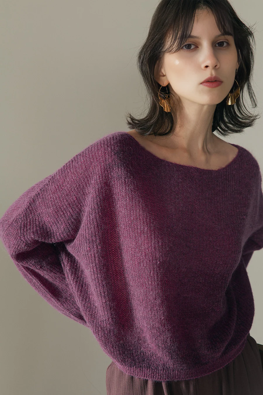 Oversized Boat Neck Cropped Lightweight Alpaca Sweater - MIAOOOO