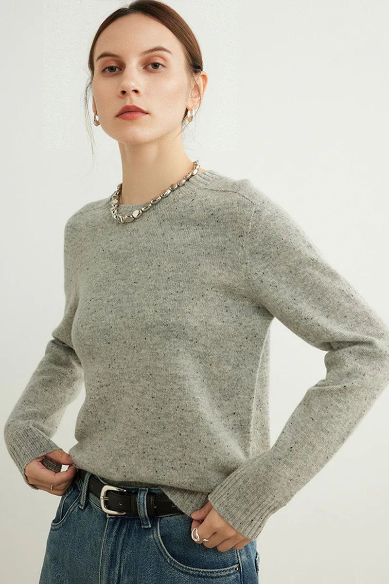 Seamless Wool Speckled Crewneck Sweater - MIAOOOO