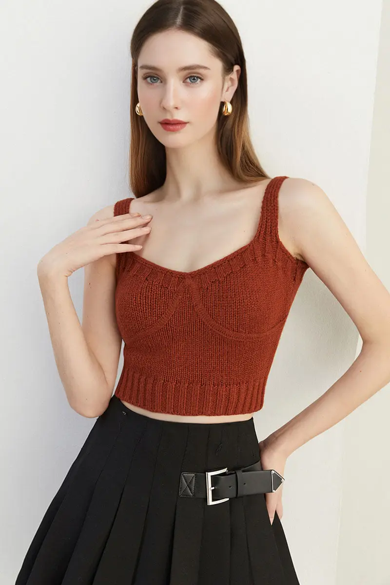Cropped Rib-Knit Sweater Tank Top - MIAOOOO