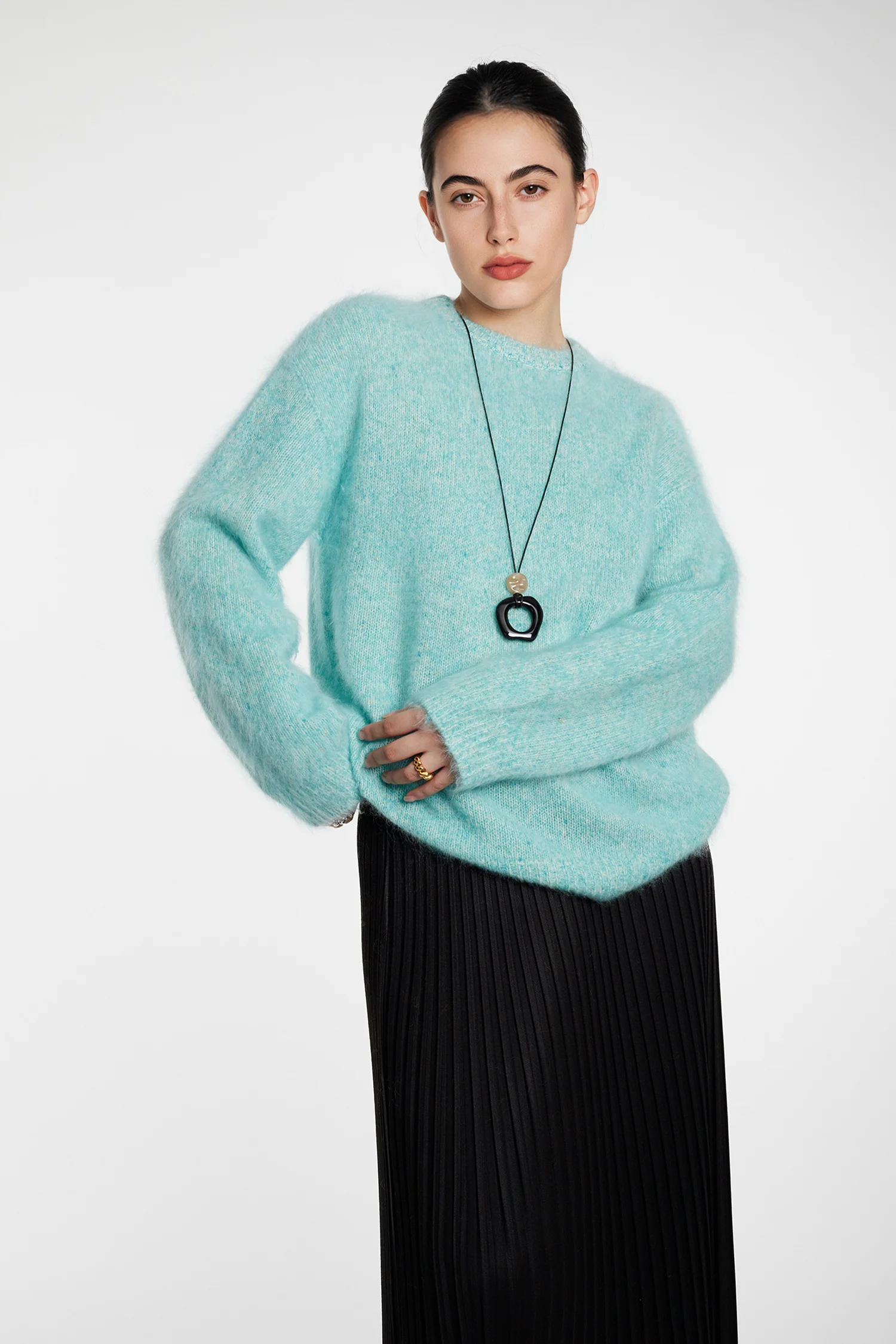 Ultrasoft Brushed Cashmere Shimmer Crewneck Sweater - MIAOOOO