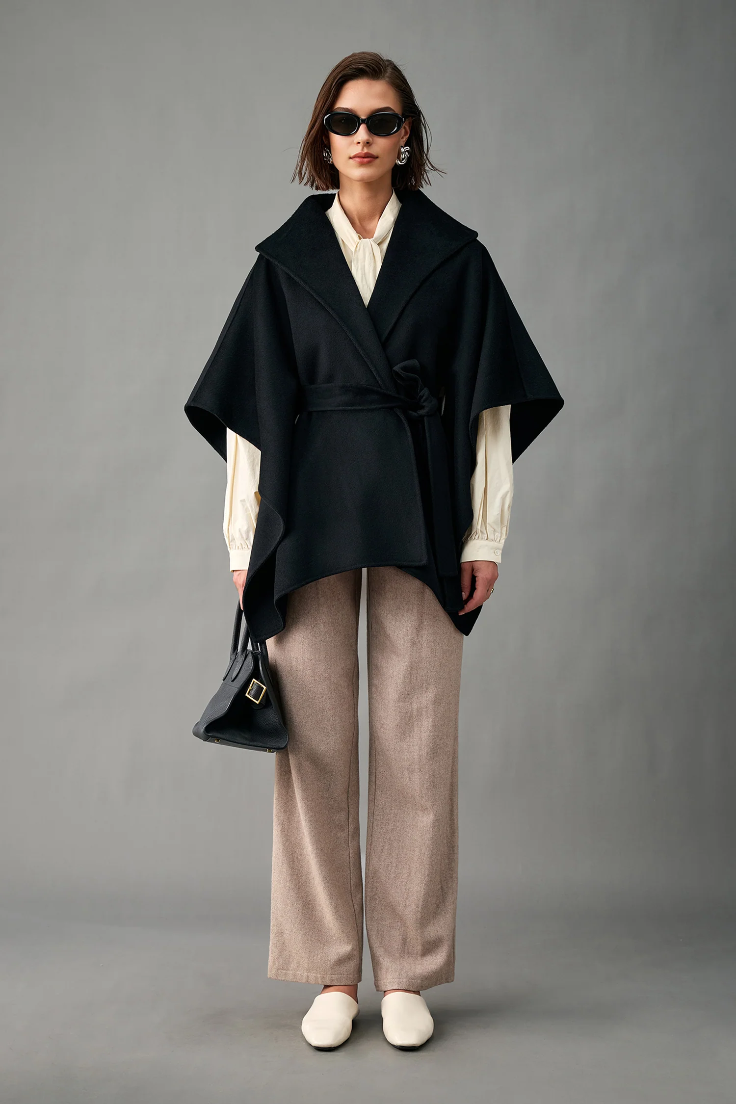 Handcrafted Pure Cashmere Robe-Style Cape Coat - MIAOOOO
