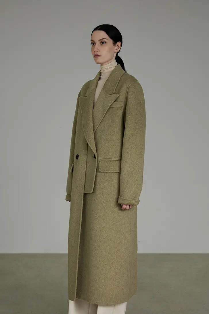 Single Breasted Wool Alpaca Long Peacoat - MIAOOOO