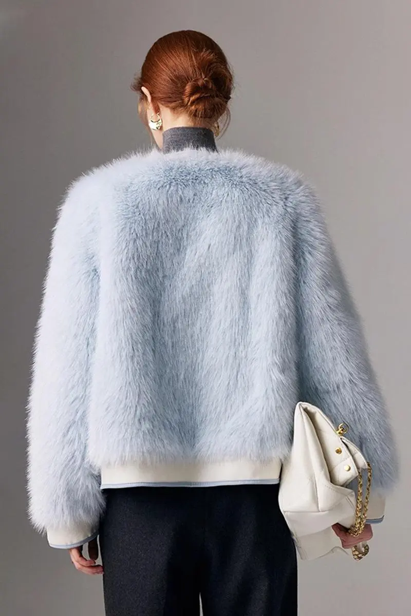 Chic Collarless Faux Fox Fur Jacket - MIAOOOO