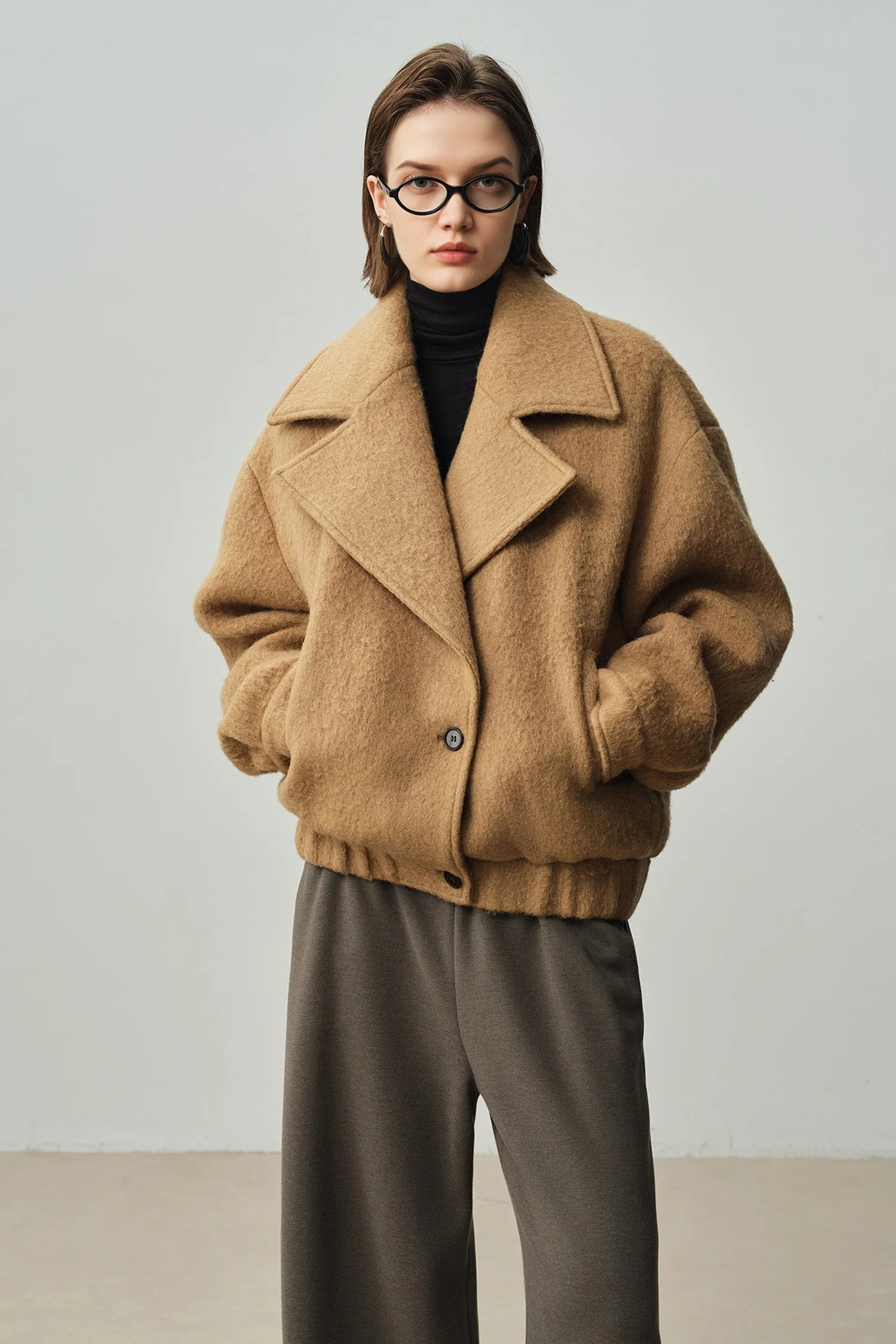 Vintage Alpaca Wool Button-Up Bomber Jacket - MIAOOOO