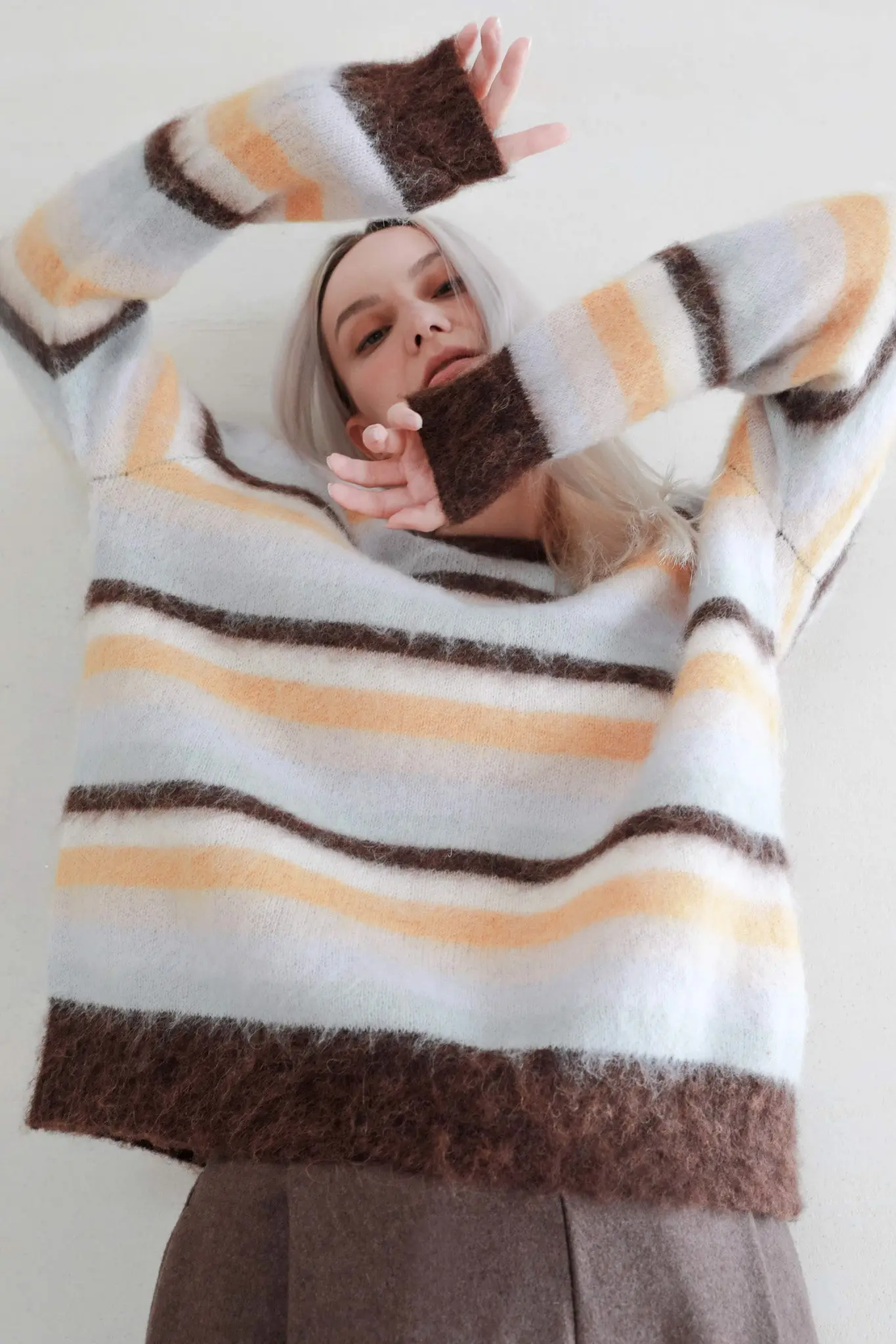 Brown Striped Sweater in Mohair Blend - MIAOOOO