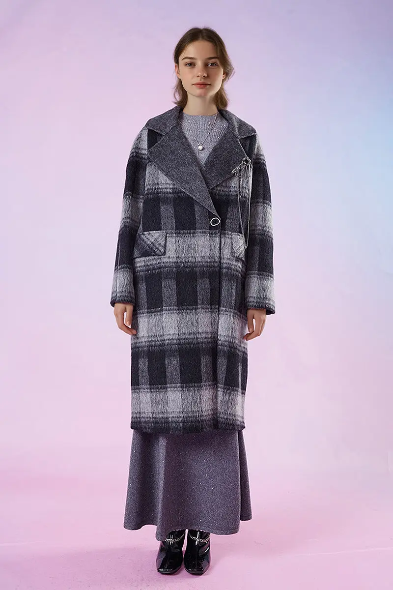 Vintage Oversized 100 Wool Plaid Trench Coat - MIAOOOO