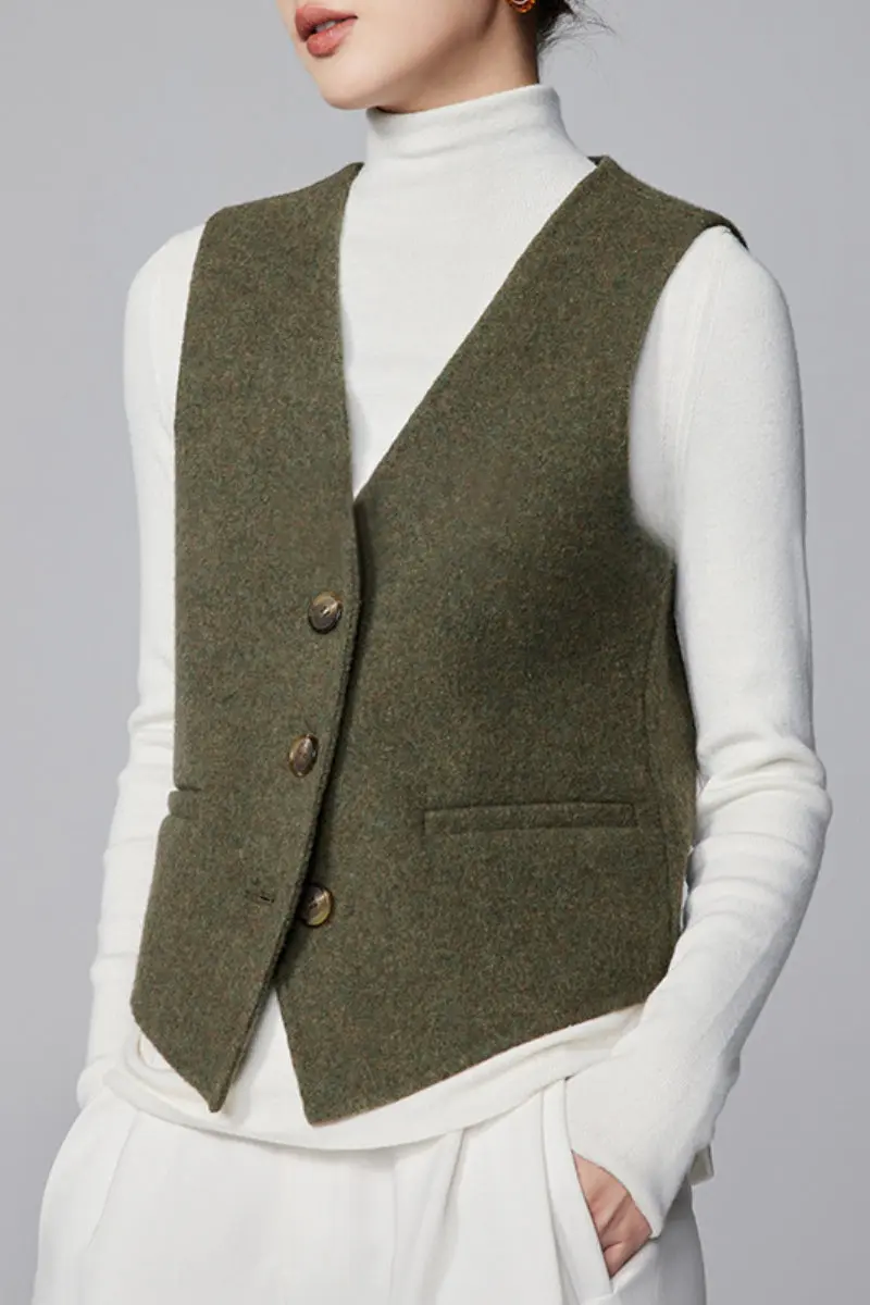 Double-Faced Silk-Camel Hair-Wool Blend V-Neck Suit Vest - MIAOOOO