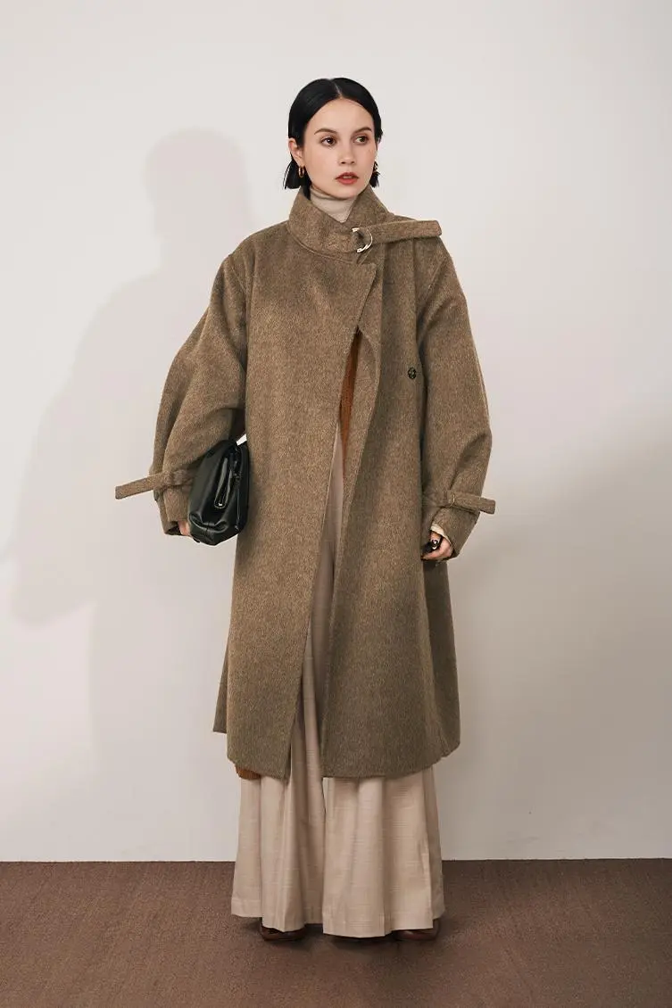 Oversized Reversible Merino Wool Coat With Stand Collar - MIAOOOO