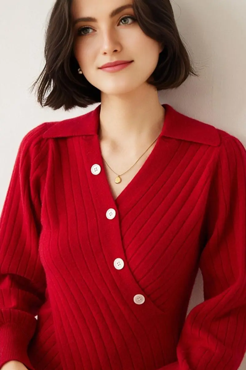 Luxe 100 Cashmere Ribbed V-Neck Sweater - MIAOOOO