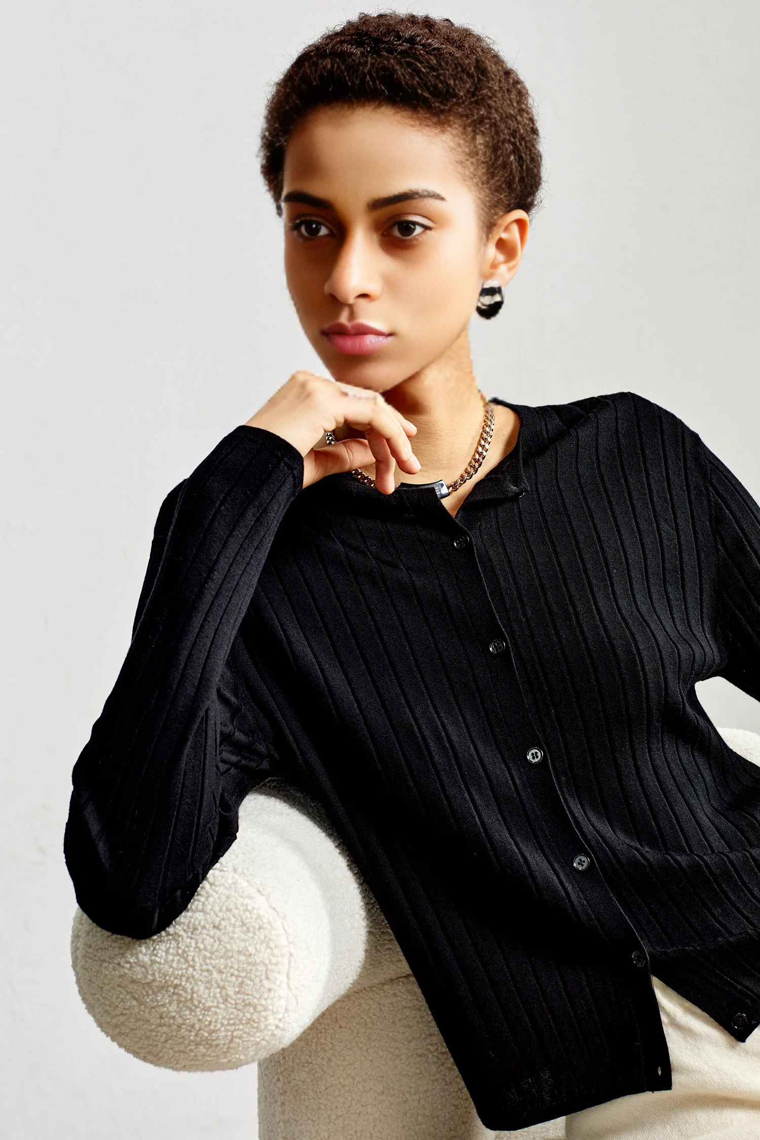 Long Sleeve Wool Cardigan Sweater - MIAOOOO