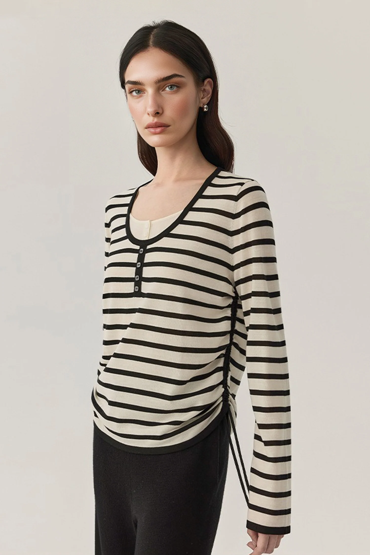 Ultra-Fine Merino Wool Striped Pullover Sweater - MIAOOOO