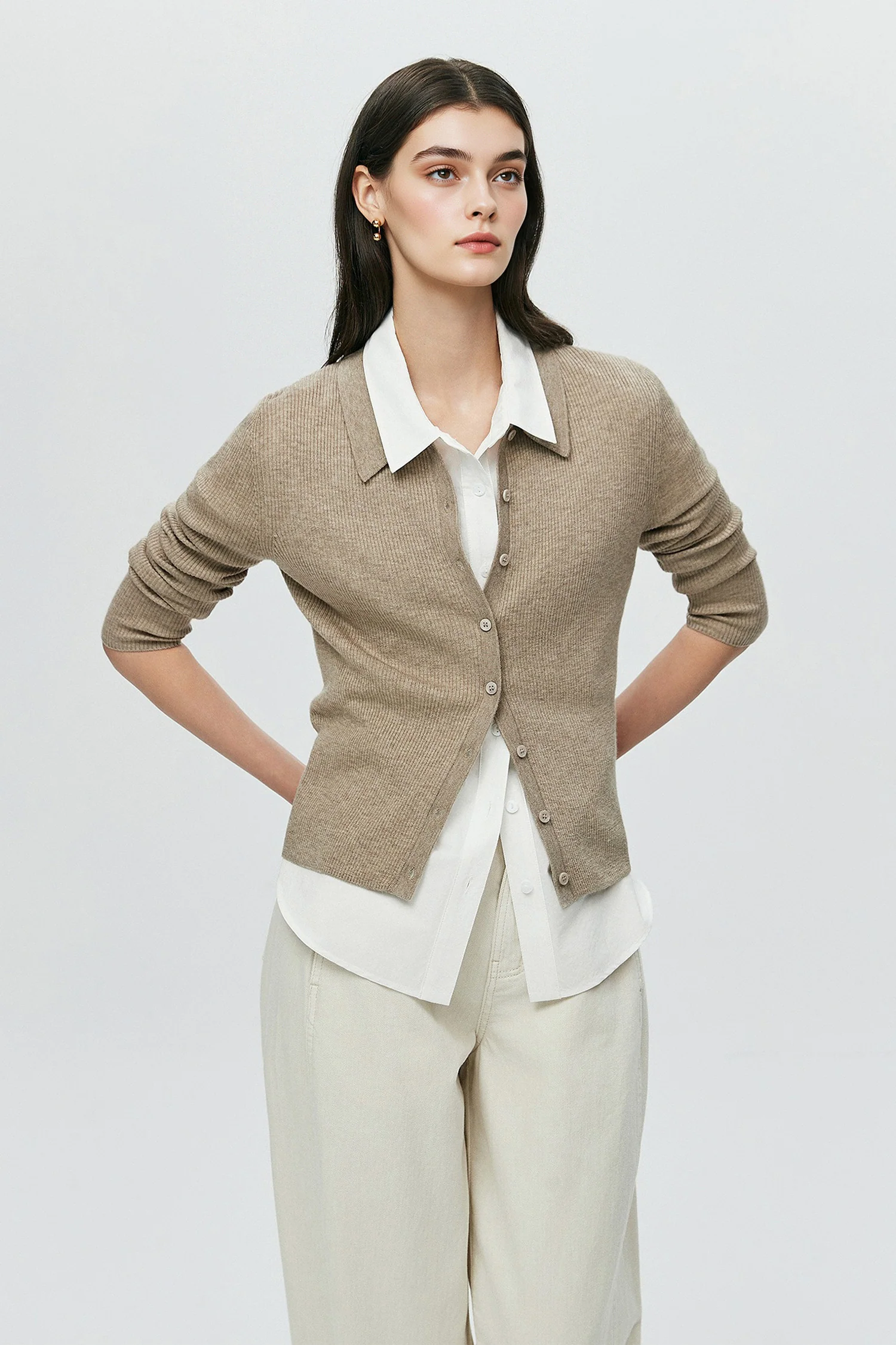 Lightweight Wool-Blend Fitted Polo Cardigan Sweater - MIAOOOO
