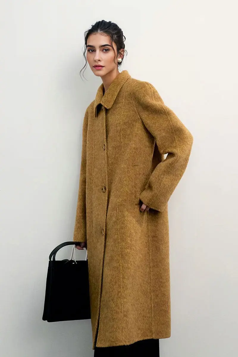 Long Double Faced Wool-Blend Coat with Peter Pan Collar - MIAOOOO