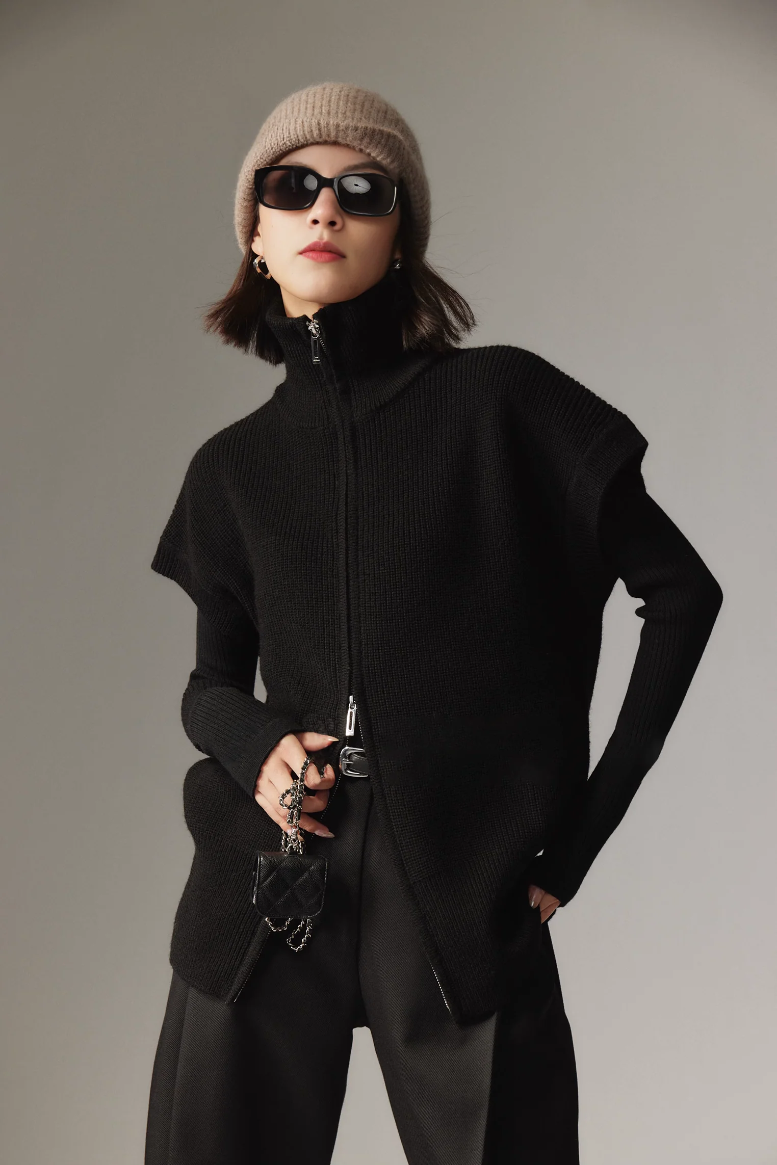 Women's Sleeveless Double Zipper Cardigan Vest - MIAOOOO