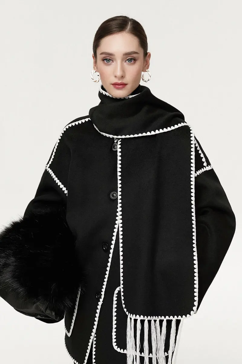 Nordic Oversized Double Faced 100 Wool Coat with Matching Scarf - MIAOOOO