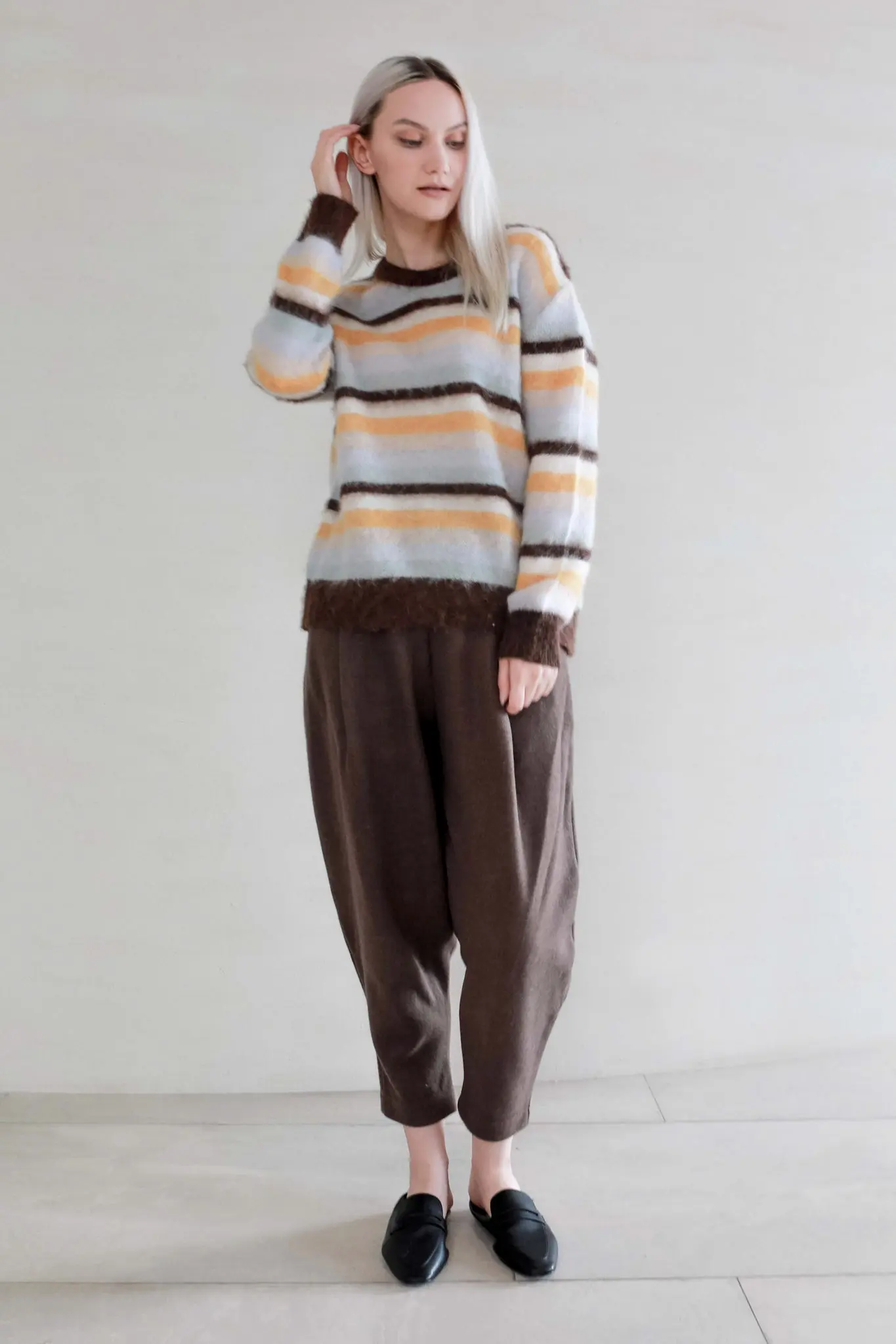 Brown Striped Sweater in Mohair Blend - MIAOOOO