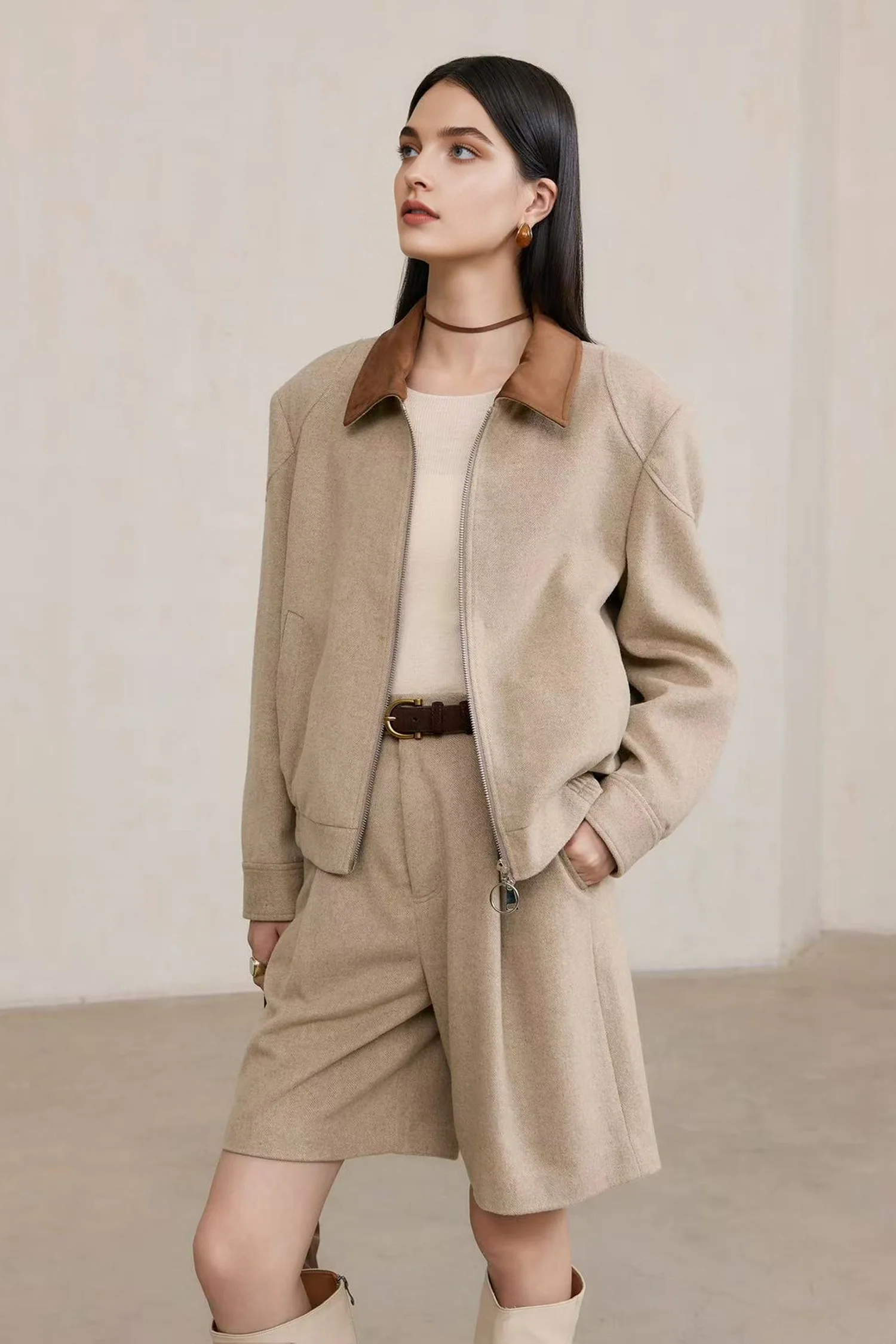 Herringbone Cashmere-Wool Double-Zip Bomber Jacket - MIAOOOO