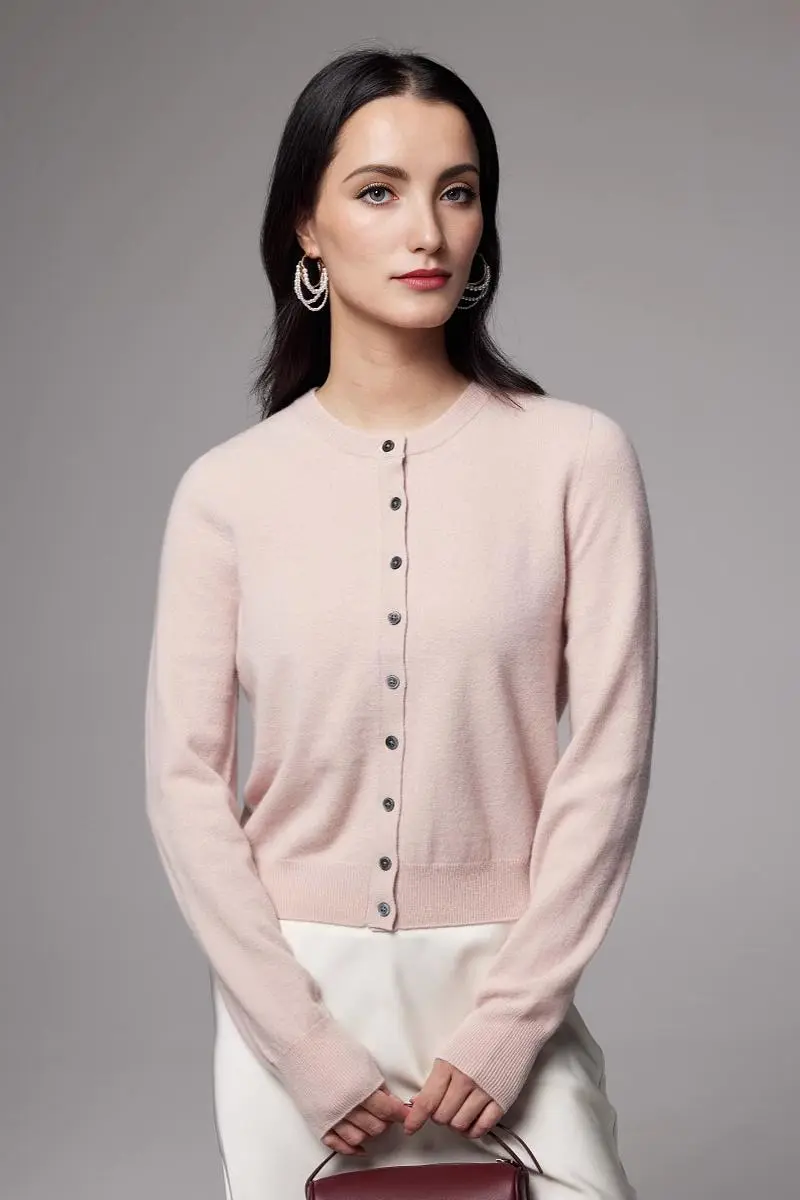 100 Merino Wool Crewneck Cardigan - MIAOOOO