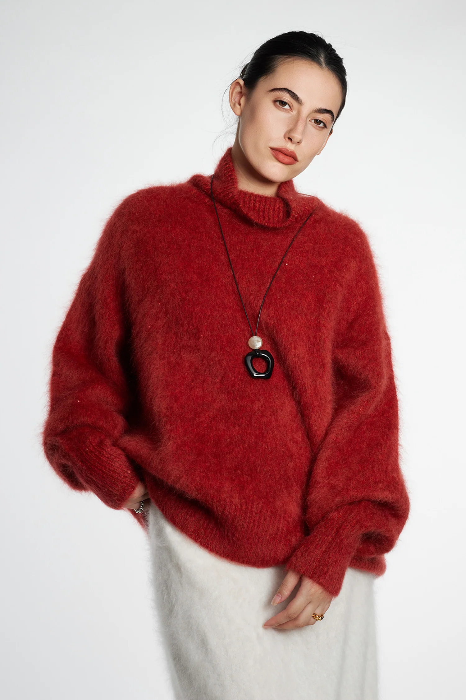 Chunky Brushed Cashmere Sequined Marled Turtleneck Sweater - MIAOOOO