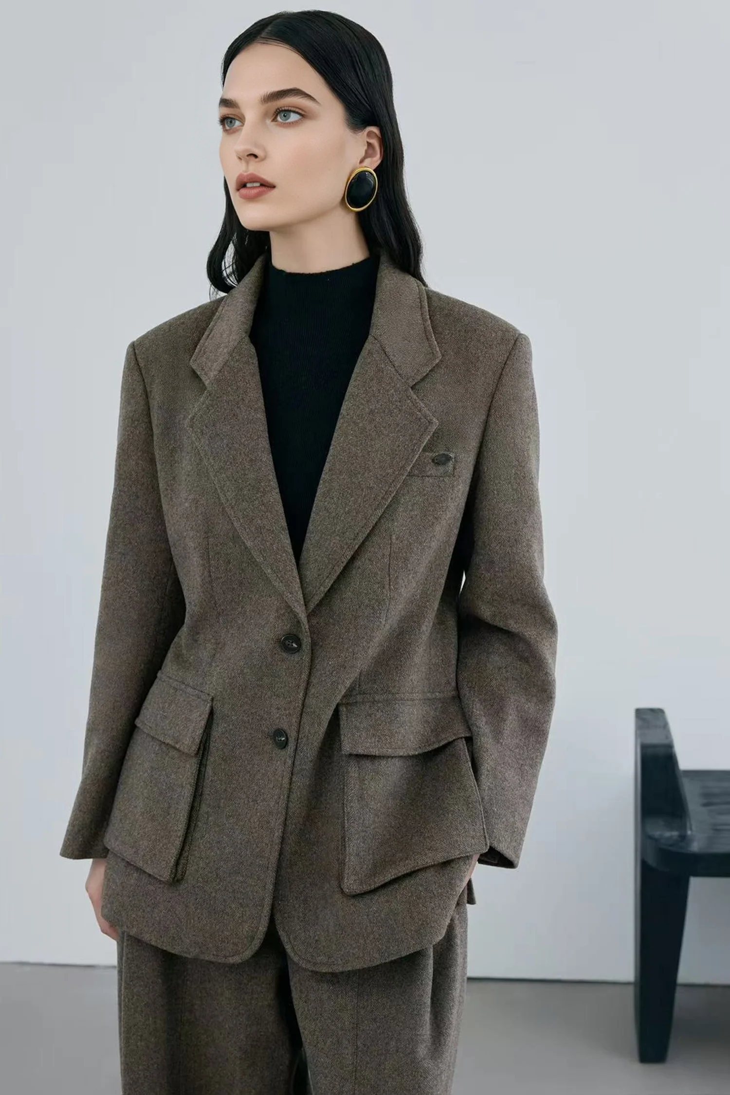 Vintage Herringbone Cashmere-Wool Blazer with Pockets - MIAOOOO