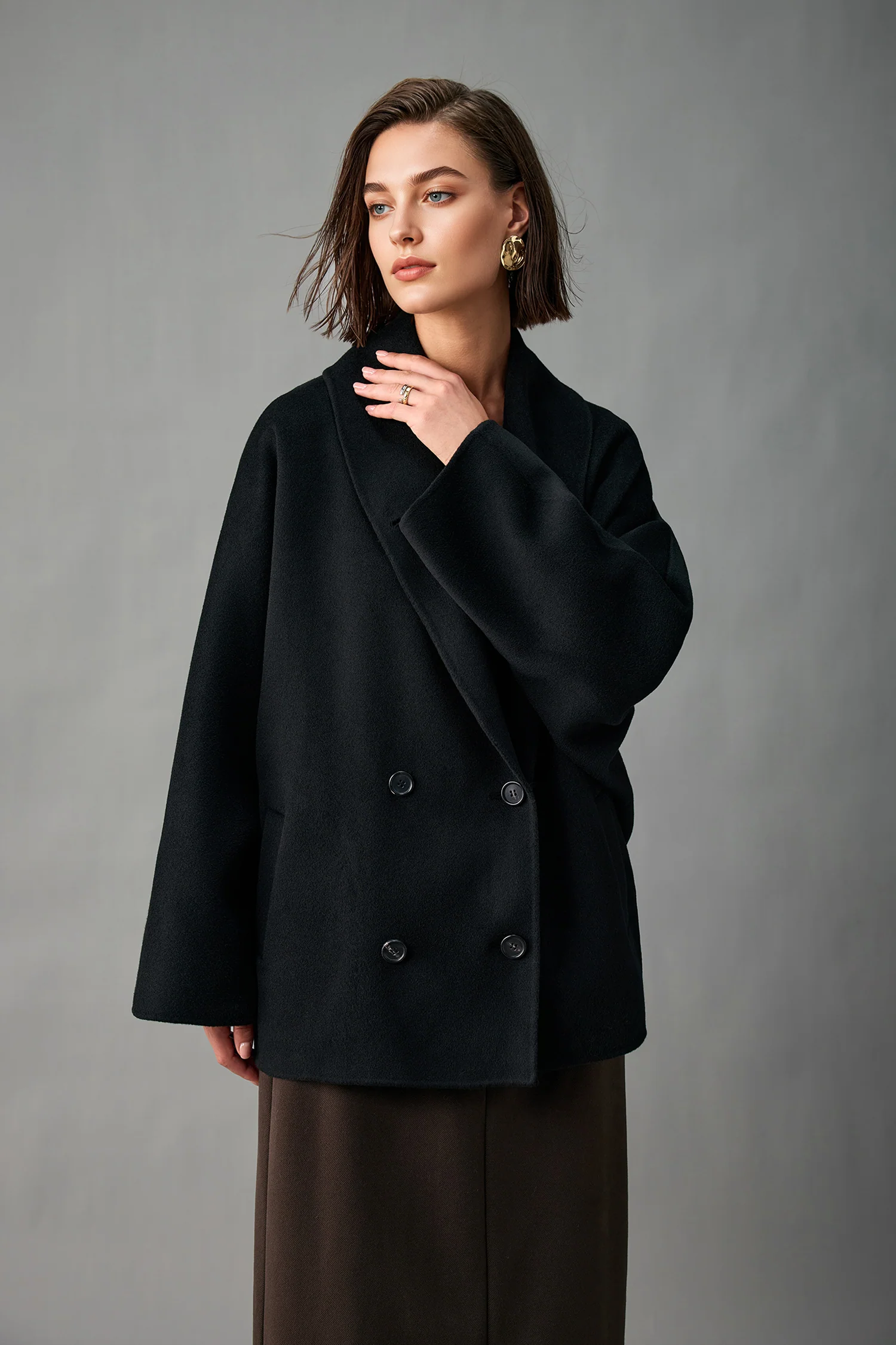 Handcrafted Double-Faced Cashmere Shawl-Collar Peacoat - MIAOOOO