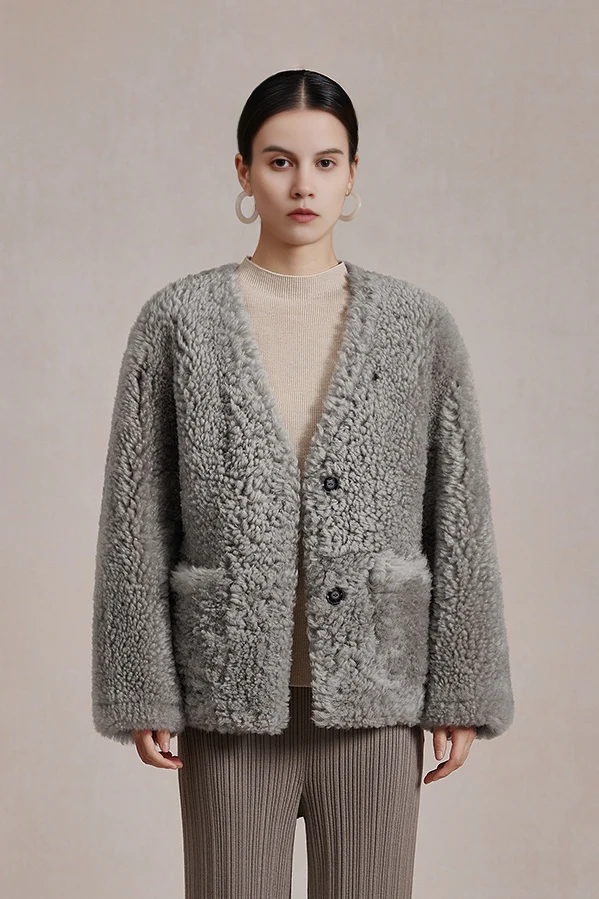 Button Front Toscana Shearling Sheepskin Coat - MIAOOOO