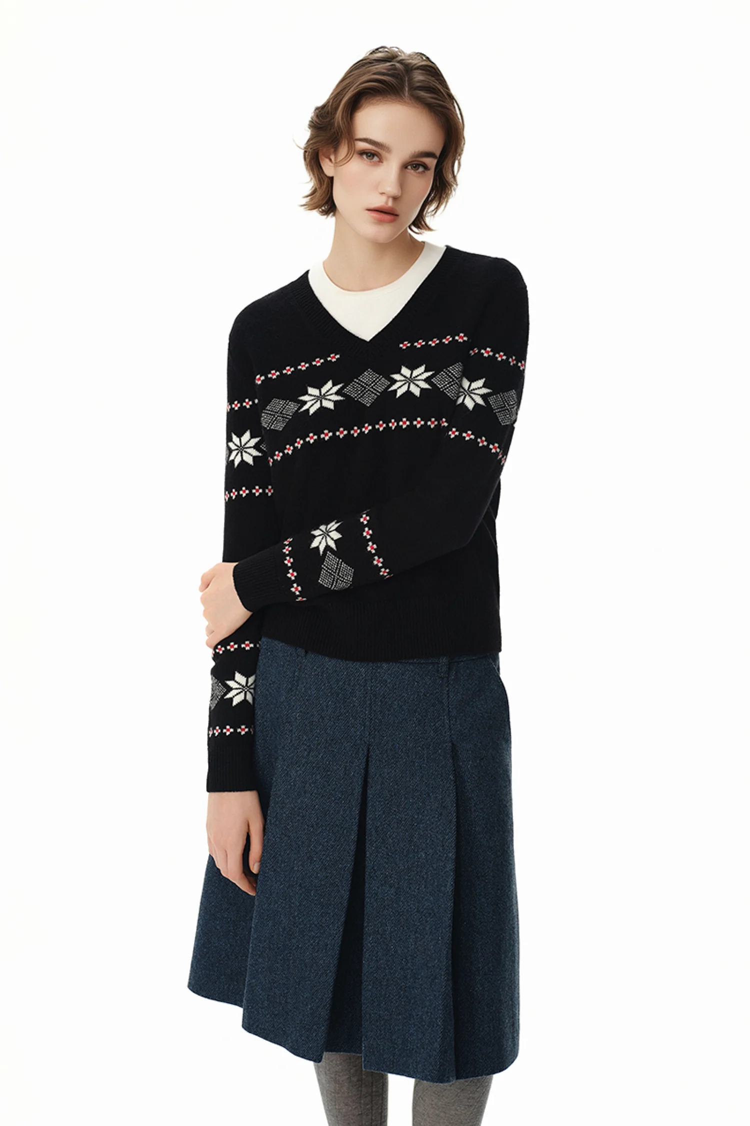 Fair Isle Relaxed Fit -Neck Sweater - MIAOOOO