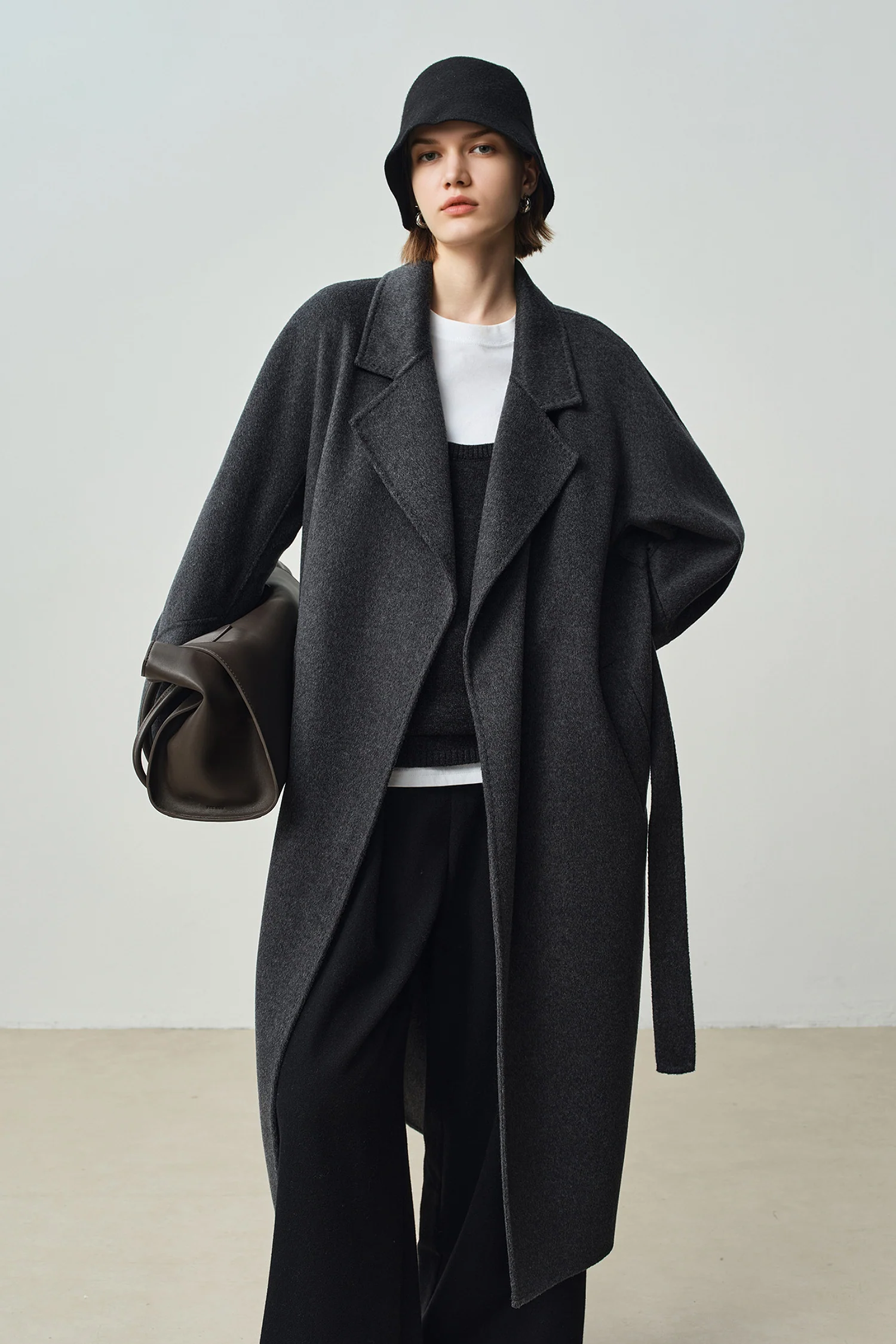 Tailored Wool-Cashmere Belted Long Wrap Coat - MIAOOOO