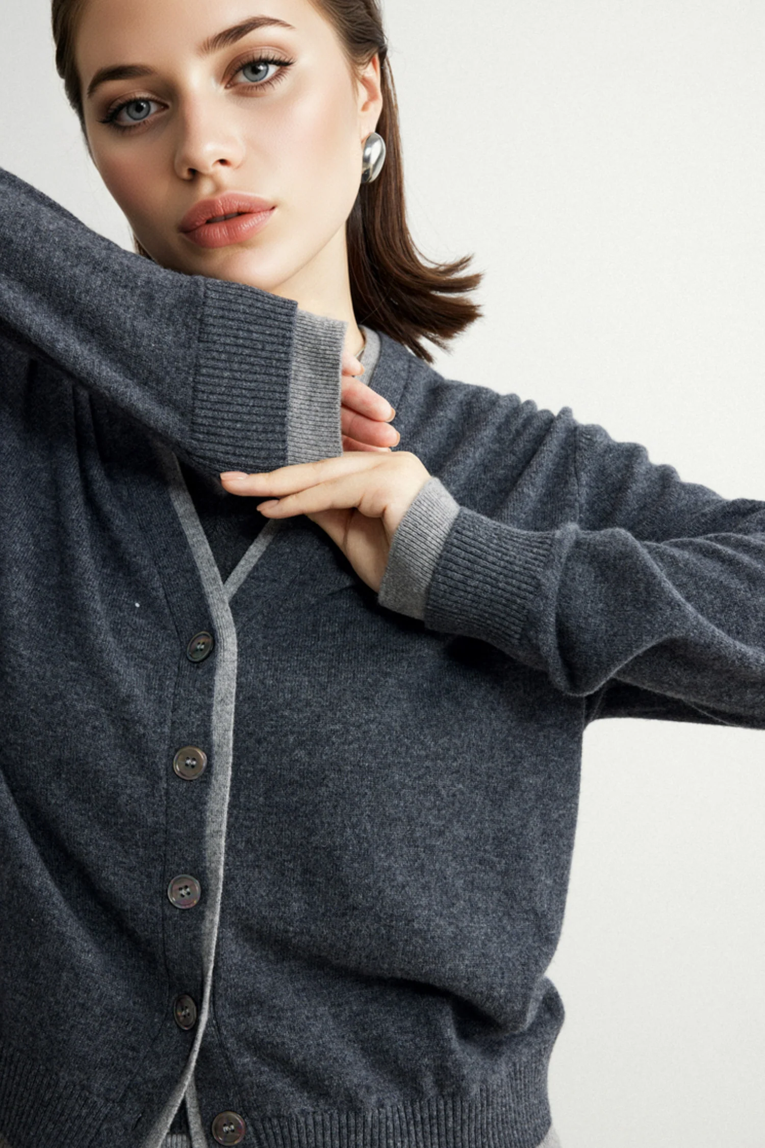 Ultrafine Wool V-Neck Double-Layer Trim Cardigan - MIAOOOO