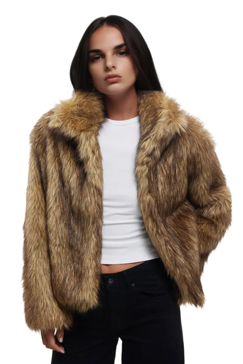 Fluffy Cropped Faux Mink Fur Open-Front Jacket - MIAOOOO