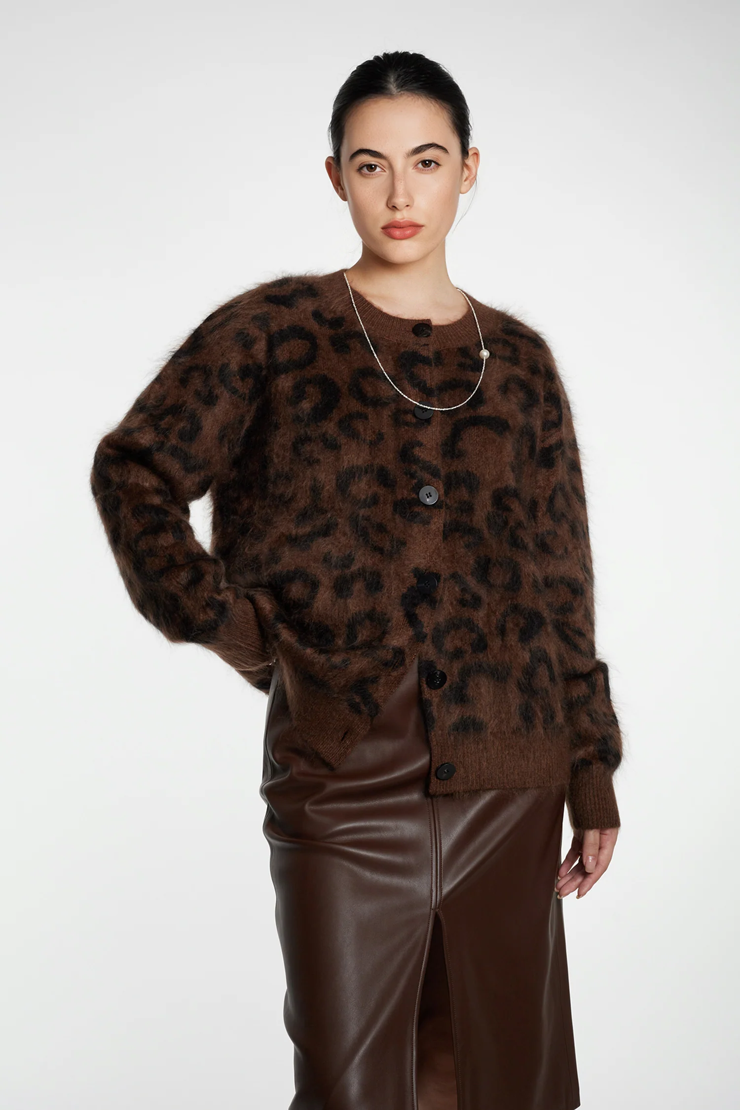Chic Brushed Cashmere Leopard Print Cardigan - MIAOOOO
