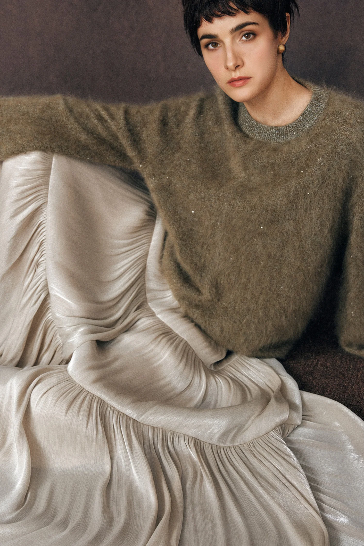 Brushed Cashmere Sequin Crewneck Sweater in Top-Tier Italian Yarn - MIAOOOO