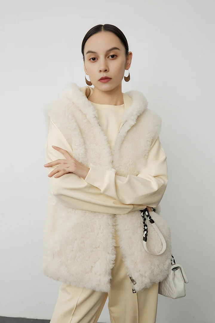Hooded Persian Sheepskin Shearling Vest - MIAOOOO