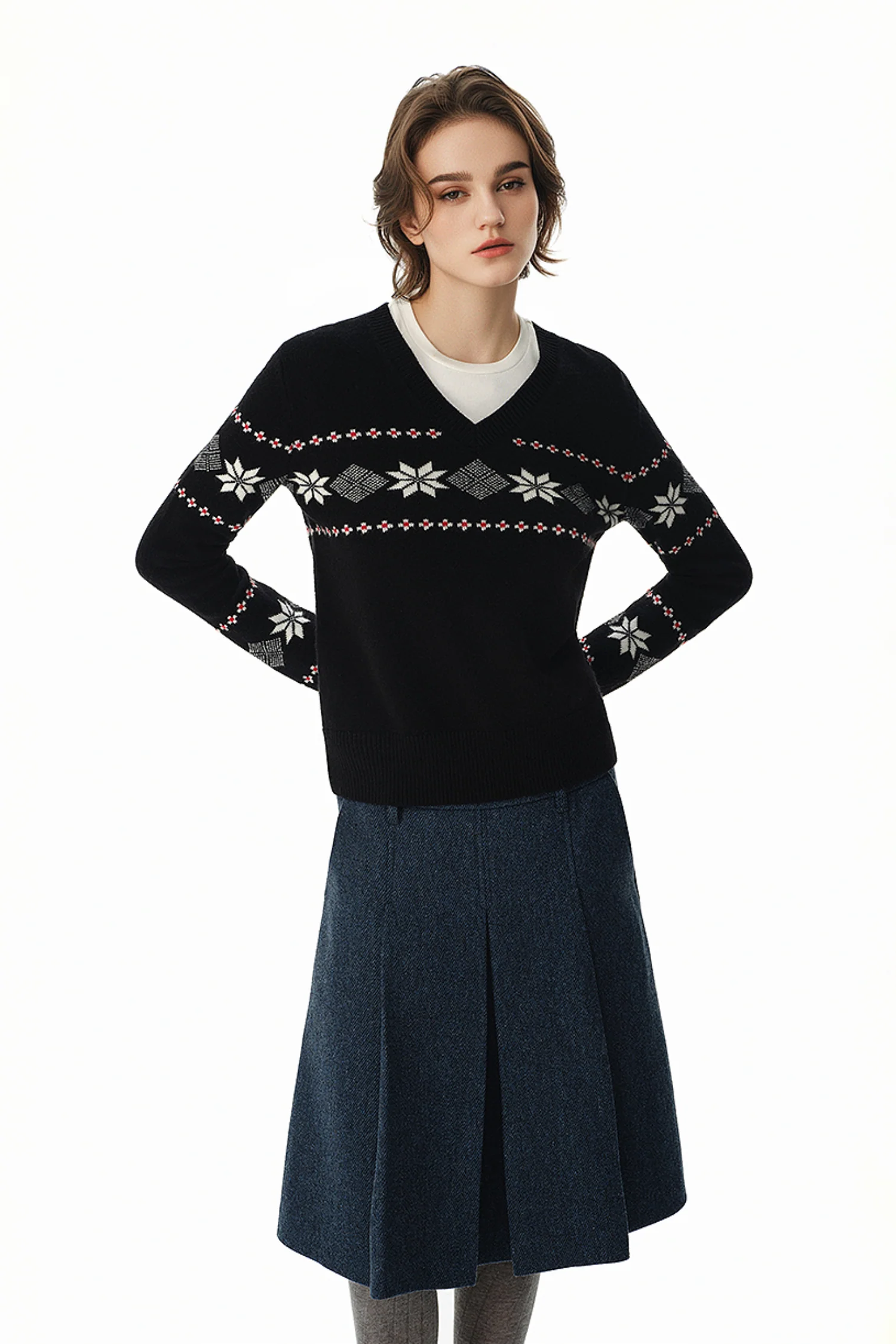 Fair Isle Relaxed Fit -Neck Sweater - MIAOOOO