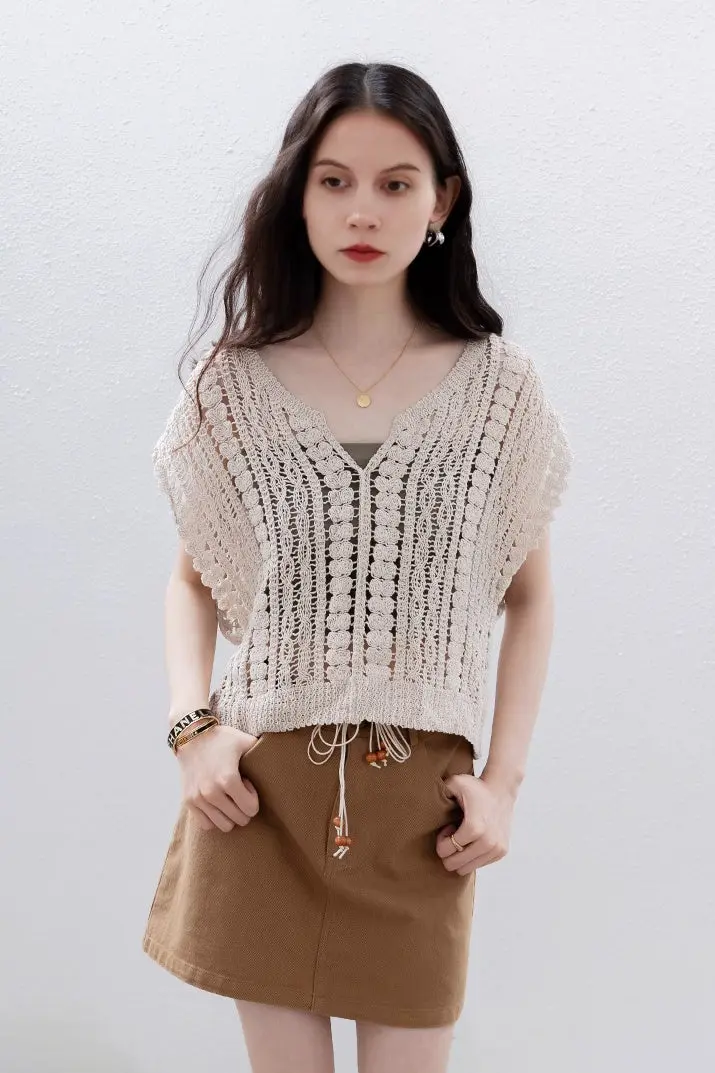 Two-Piece Knitted Crochet Vest Set - MIAOOOO