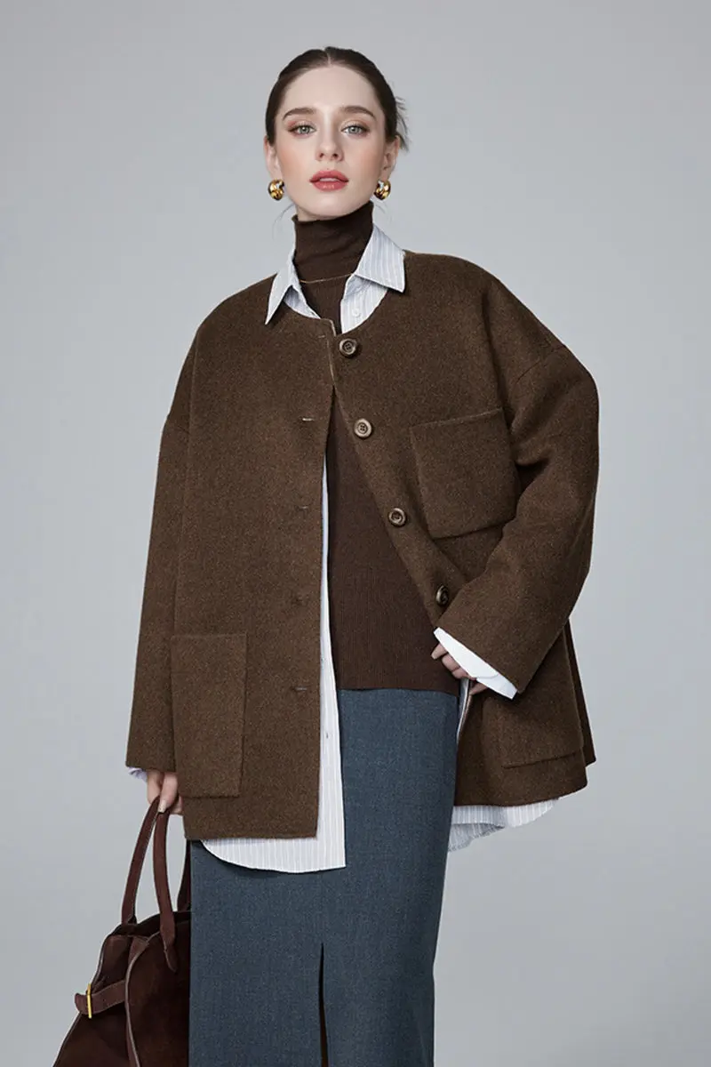 Luxe Oversized Reversible Double Faced Silk Wool Coat - MIAOOOO
