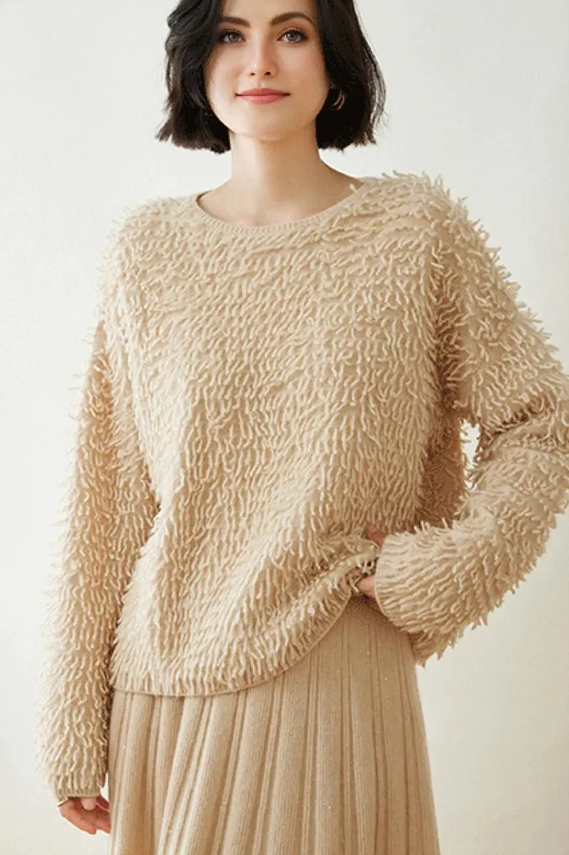 100 Cashmere Chunky Loop-Knit Crewneck Sweater - MIAOOOO